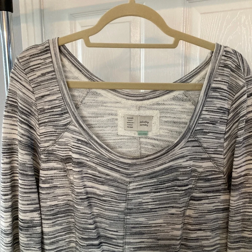 Anthropologie Saturday Sunday Long Sleeve T-Shirt Dress White Grey XL - Picture 7 of 7